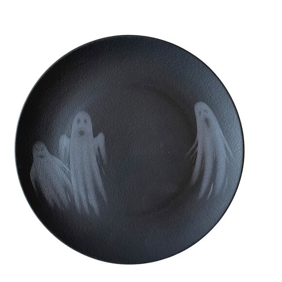 Halloween Ghost Dinner Plates 10.5in Matte Black Set of 4 Made in Brazil New - Picture 9 of 14